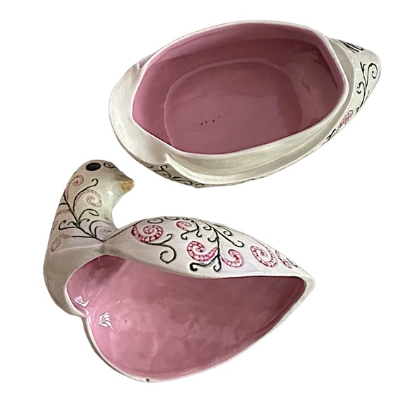 Hand Painted & Engraved Ceramic Dove Bird Trinket Box Dish 7” - Picture 5 of 8